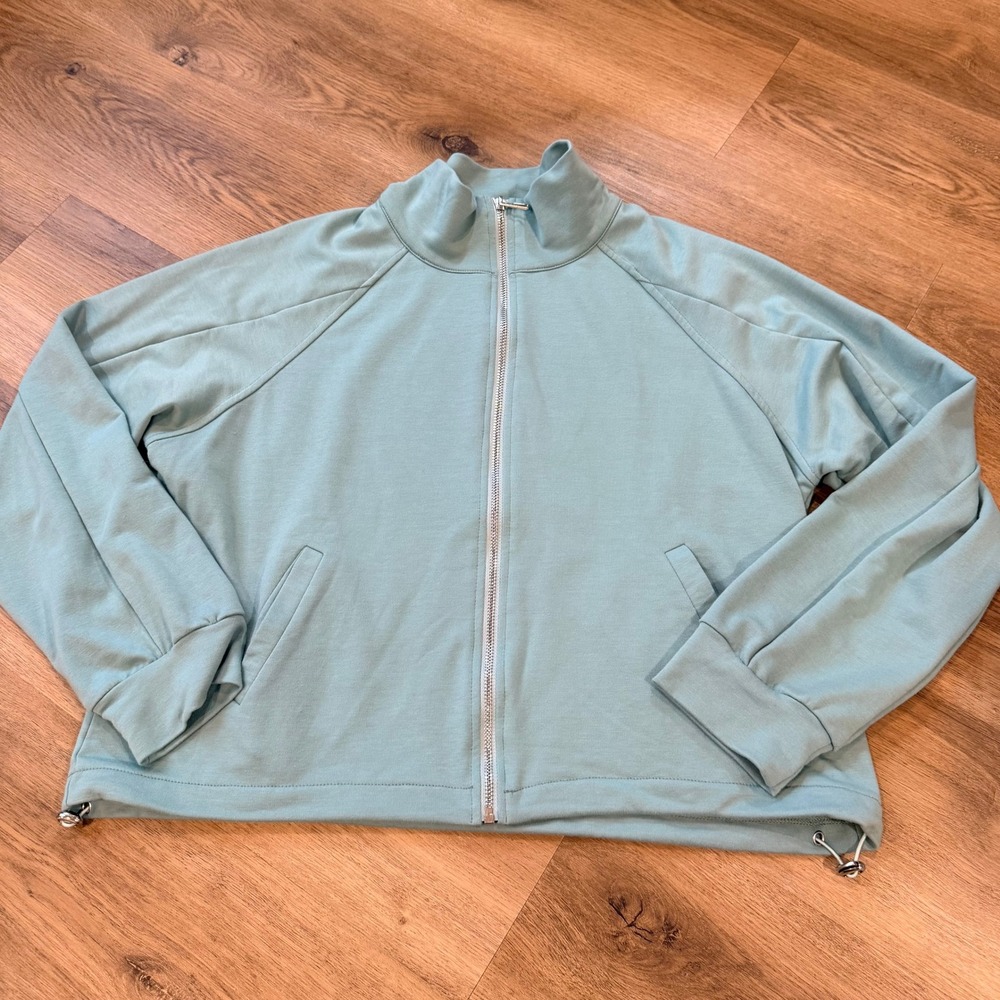 UNBRANDED Womens Zip Up‎ Track Jacket Light Blue Size L Mock Neck